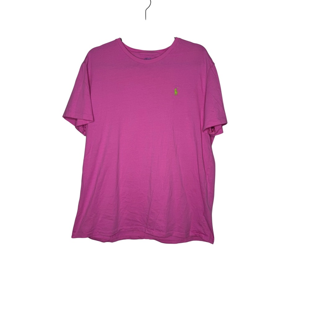 Polo Ralph‎ Lauren Mens Pink Cotton Crew Neck T-Shirt Lime Green Pony Logo XL